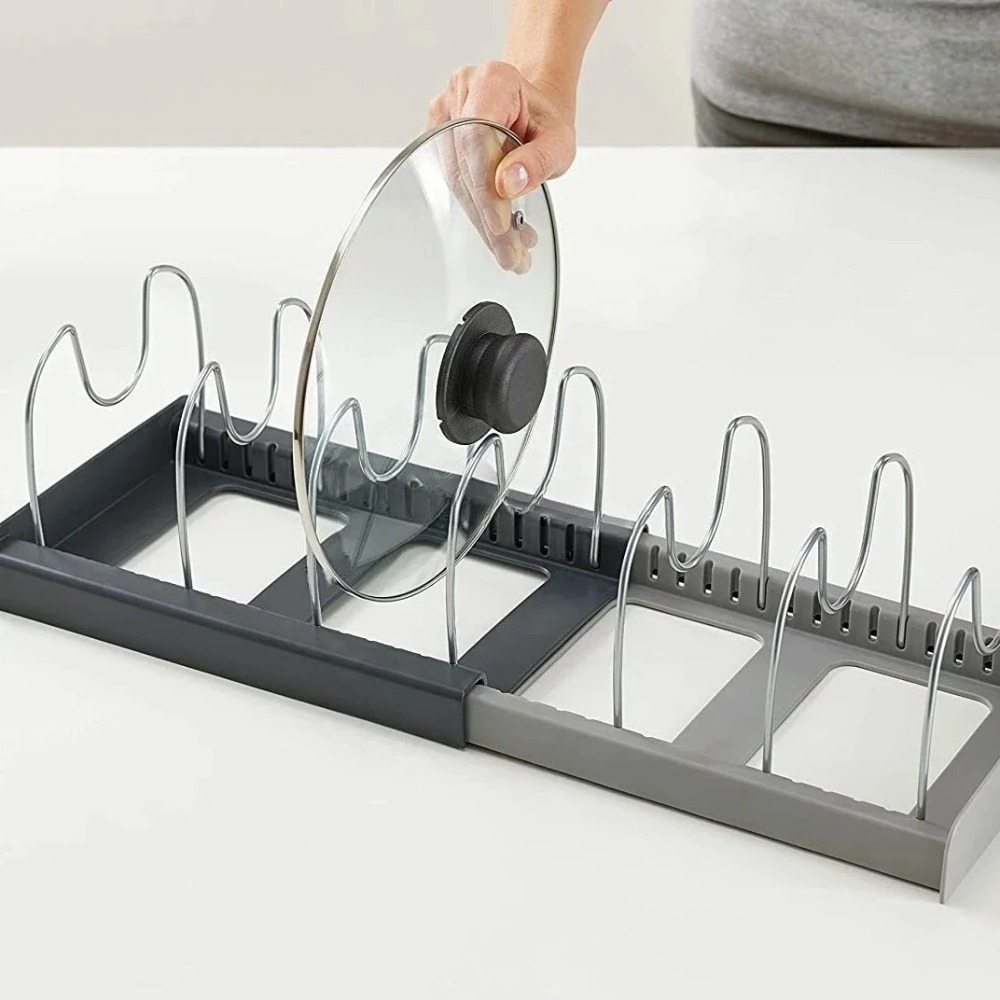 1Pc 7-grid Telescopic Pot Rack - đánh giá và giá Kitchen Baking Pan Organizer