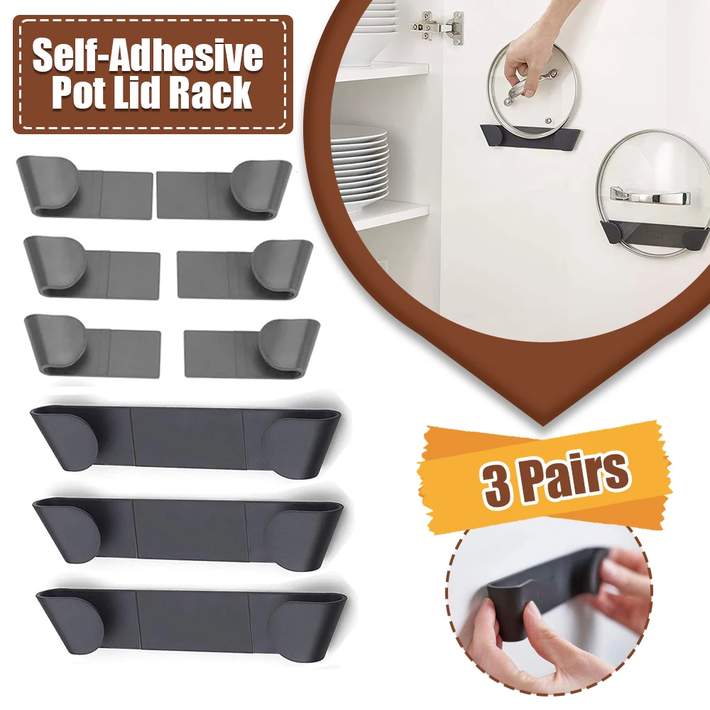3 Pairs Self-Adhesive Pot Lid  - đánh giá và giá Kitchen Baking Pan Organizer